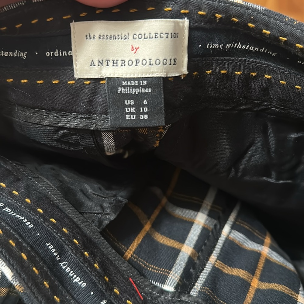 Anthropologie The Essential Collection Black and Orange Plaid Pants - Picture 4 of 5